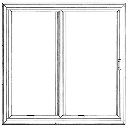 Complete gliding window combination unit with one operating sash, one stationary sash, and a perimeter frame.