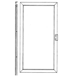 Front and edge views of a gliding window combination unit sash with rectangular frame, glass panel, and latch hardware.