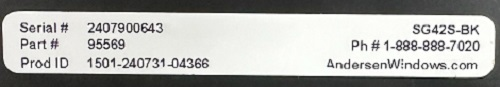 Andersen product label showing Product ID with numbered sections identifying label components